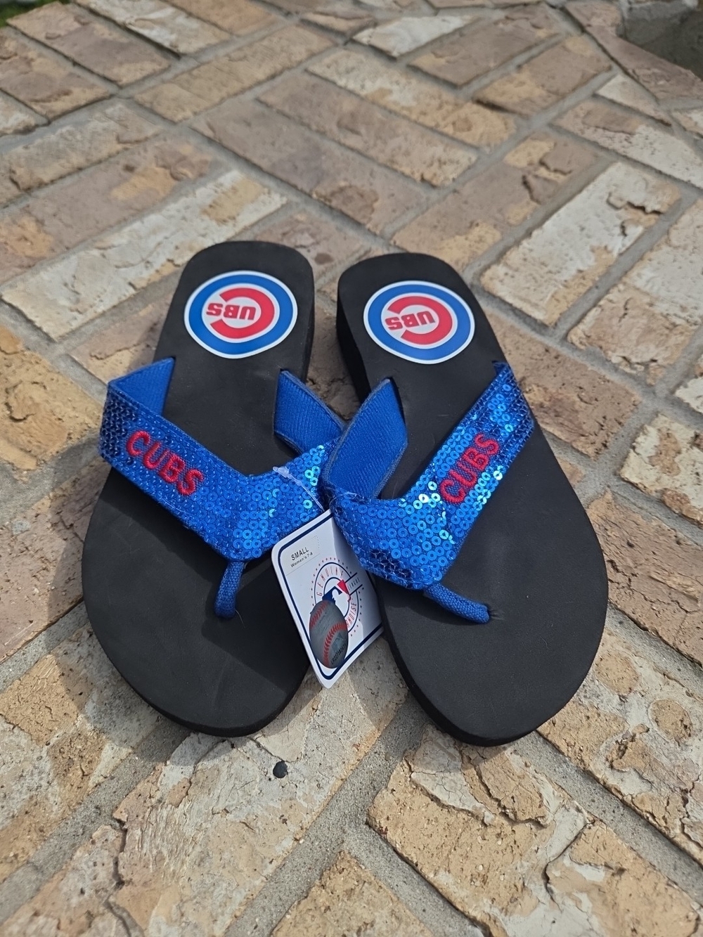 Blue Sequin Cubs Women's Flip Flop Sandals - Picture 11 of 11